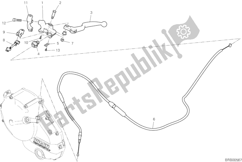 All parts for the Clutch Control of the Ducati Monster 821 Stealth Thailand 2019